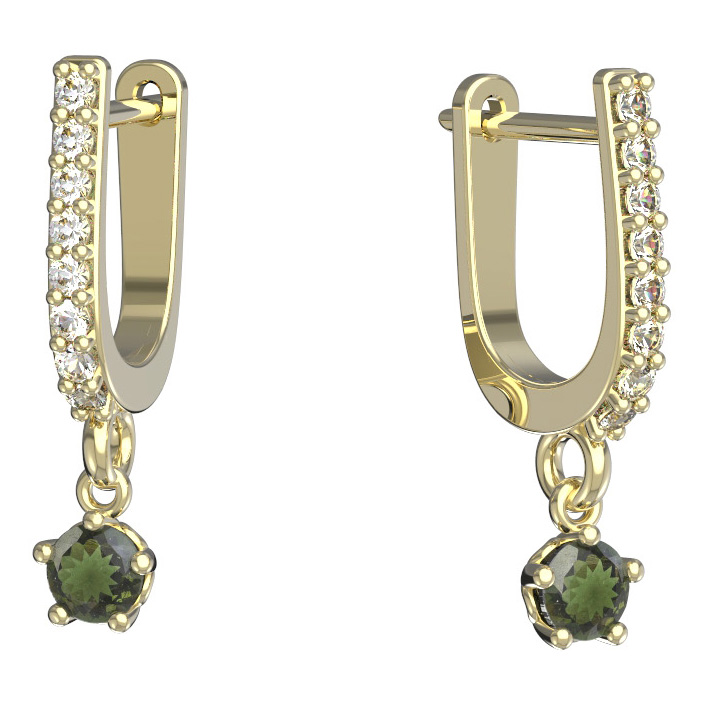 BG vltavínové náušnice 873 Žluté zlato - 585 Vltavín a diamant