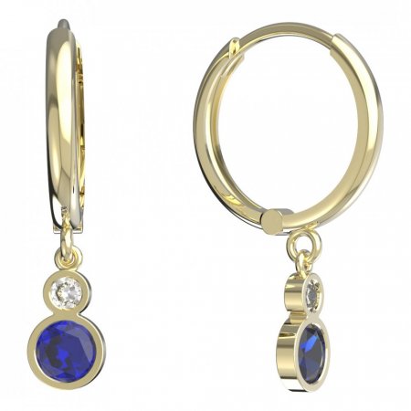 BeKid, Gold kids earrings -864 - Switching on: Circles 15 mm, Metal: Yellow gold 585, Stone: Dark blue cubic zircon