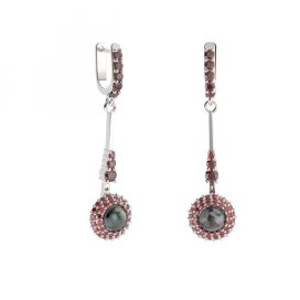 BG náušnice s přírodní perlou 540-B94 Stříbro 925 - rhodium Granát a tahiti perla