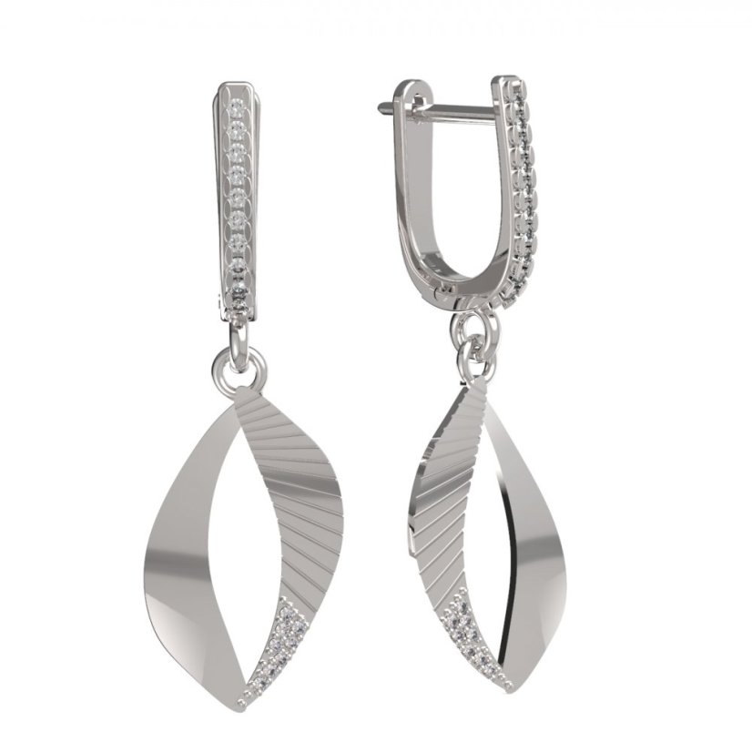 BG zlaté náušnice se zirkonem nebo diamantem 1408 Bílé zlato - 585 Diamant