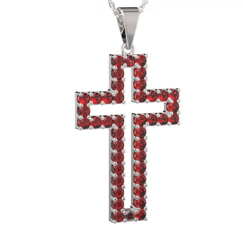 Zlatý přívěsek křížek s červeným zirkonem, bílé zlato 585 – 238 (ZI44238b)
