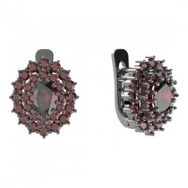 BG náušnice oválného tvaru 001-07 Stříbro 925 - ruthenium (30-90dní) Granát