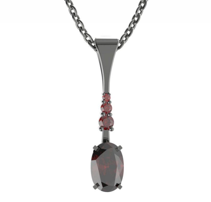 Stříbrný přívěsek s českým granátem, ruthenium – 492-B