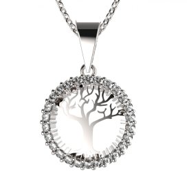 BG zlatý diamantový přívěšek Strom života 045 Bílé zlato - 585 Diamant lab-grown