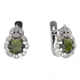 BG náušnice kulaté 991-07 Stříbro 925 - rhodium Vltavín a kubický zirkon