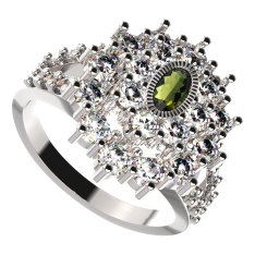 BG prsten oválný 009-Y Stříbro 925 - rhodium Vltavín a  kubický zirkon