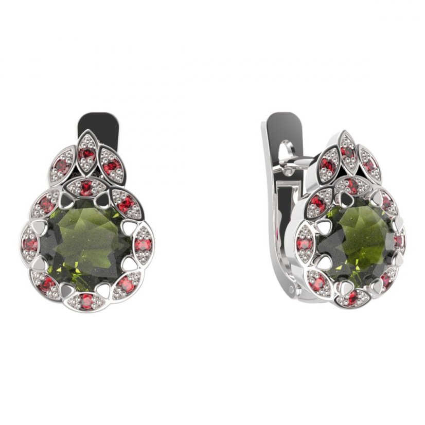 BG náušnice kulaté  991-07 Stříbro 925 - rhodium Vltavín a granát