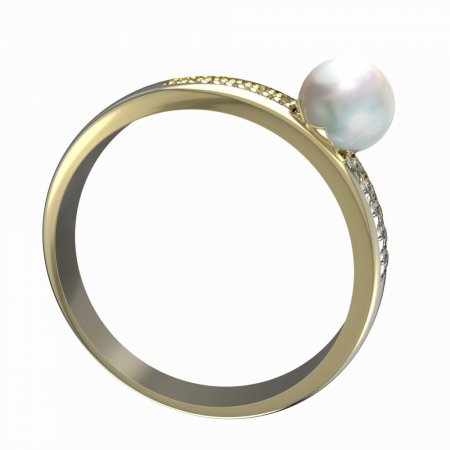 BG zlatý prstýnek s perlou 561 E - Kov: Žluté zlato 585, Kámen: Kubický zirkon a tahiti perla