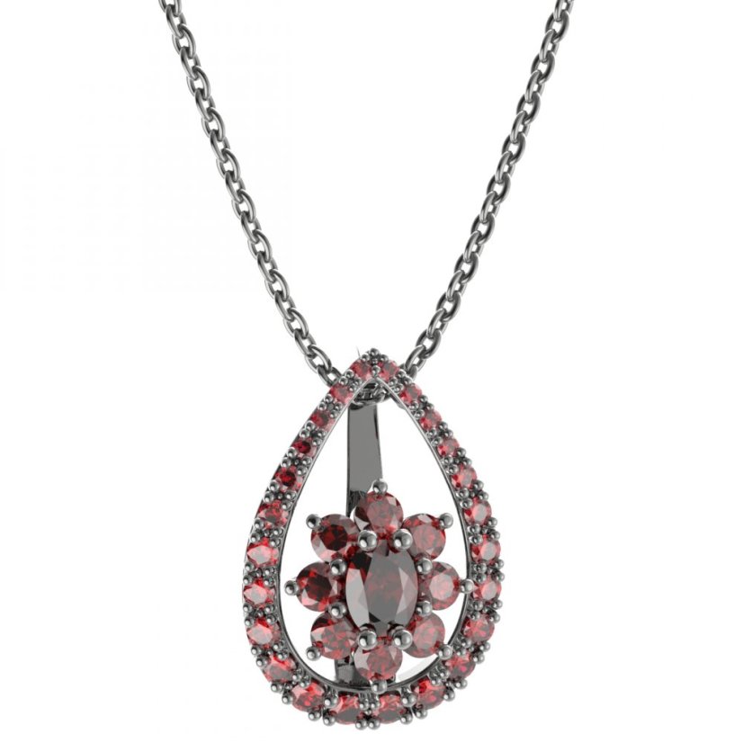 Stříbrný přívěsek s českým granátem, ruthenium – 627-90
