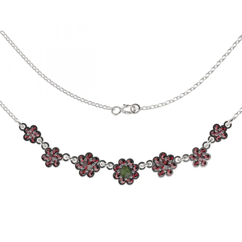 BG náhrdelník 080 Stříbro 925 - rhodium Vltavín a granát