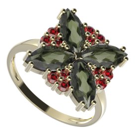 BG prsten solitérní 408-I Žluté zlato - 585 Vltavín a granát