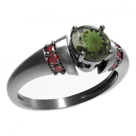 BG prsten kulatý kámen 473-K - Kov: Stříbro 925 - rhodium, Kámen: Vltavín a granát