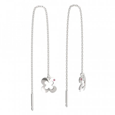 BeKid, Gold kids earrings -849 - Switching on: Chain 9 cm, Metal: White gold 585, Stone: Red cubic zircon