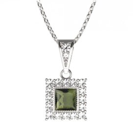 BG přívěs čtvercový 099-1 Stříbro 925 - rhodium Vltavín a  kubický zirkon