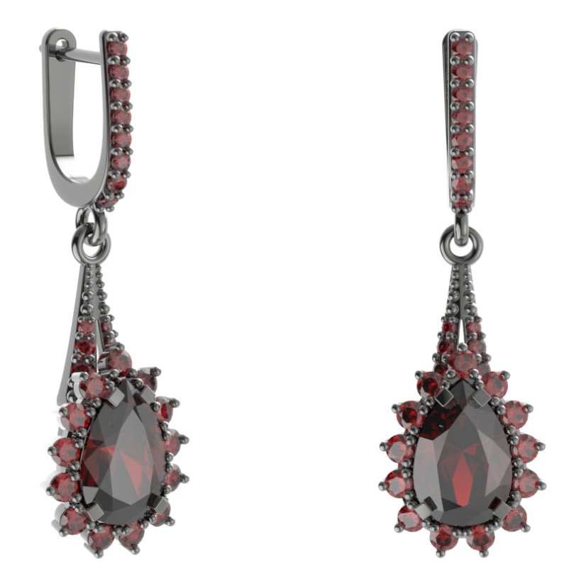 Stříbrné náušnice kapka s českým granátem, ruthenium, anglické zapínání – 505-G91