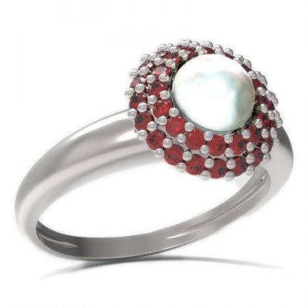 BG ring circular stone 540-I - Metal: Silver 925 - rhodium, Stone: Garnet and pearl