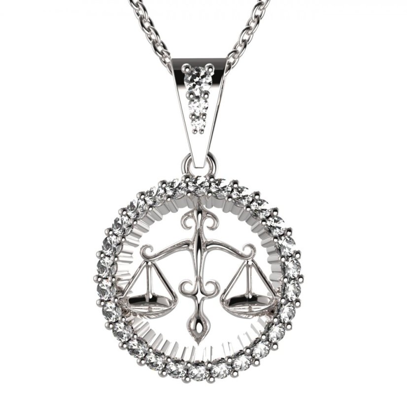 BG zlatý diamantový přívěšek Váhy 045 Bílé zlato - 585 Diamant lab-grown