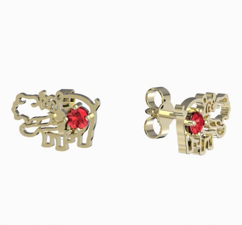 BeKid, Gold kids earrings -1188 - Switching on: Puzeta, Metal: Yellow gold 585, Stone: Red cubic zircon