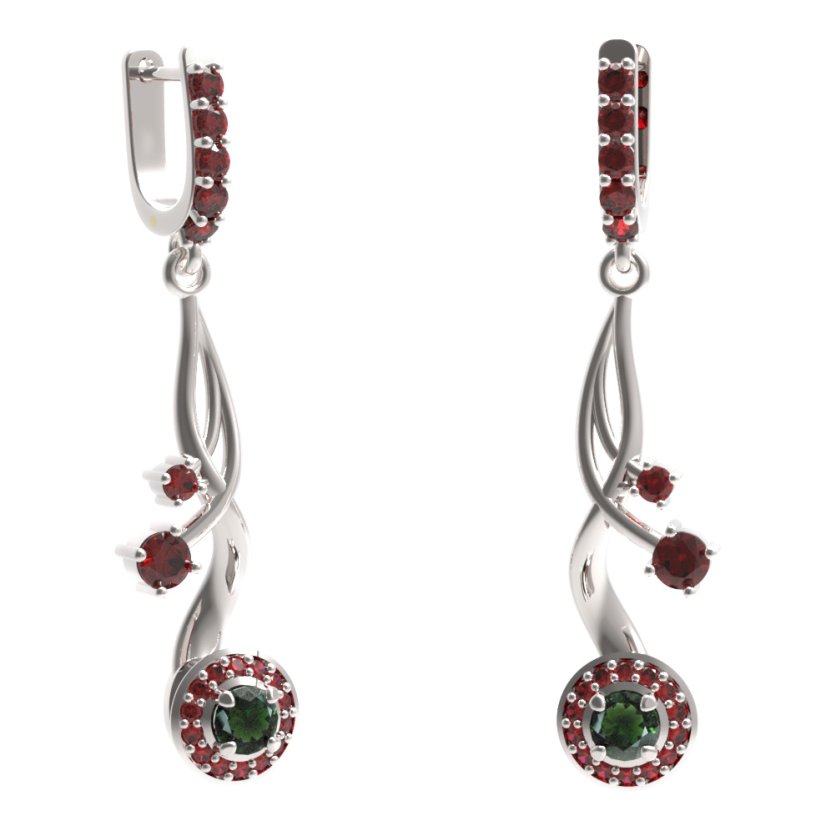 BG náušnice kruhového tvaru 541-P93 Stříbro 925 - rhodium Vltavín a granát