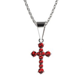 Zlatý přívěsek křížek s červeným zirkonem, bílé zlato 585 – 256