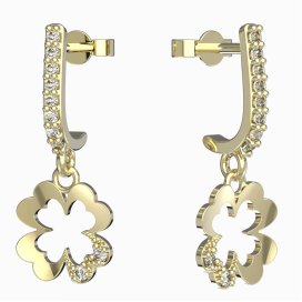 BG zlaté náušnice čtyřlístek 1171 Žluté zlato - 585 Bílý kubický zirkon