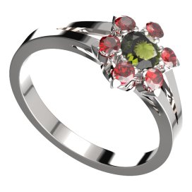 BG prstýnek 978 Stříbro 925 - rhodium Vltavín a granát