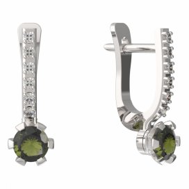 BG vltavínové náušnice 556 Bílé zlato - 585 Vltavín a diamant