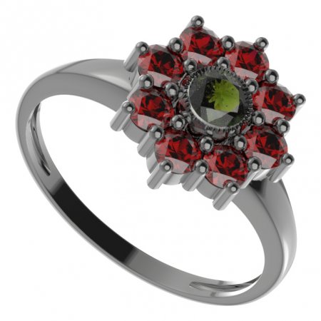 BG ring circular 030-I - Metal: Silver 925 - rhodium, Stone: Garnet