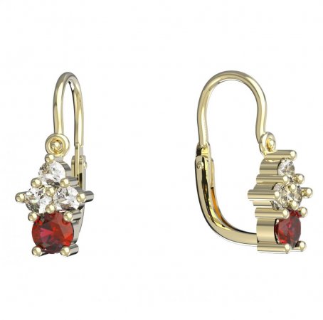 BeKid, Gold kids earrings -159 - Switching on: Brizura 0-3 roky, Metal: Yellow gold 585, Stone: Red cubic zircon