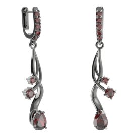 BG náušnice s centrálním kapkovitým kamenem 495-P93 Stříbro 925 - ruthenium (30-90dní) Granát