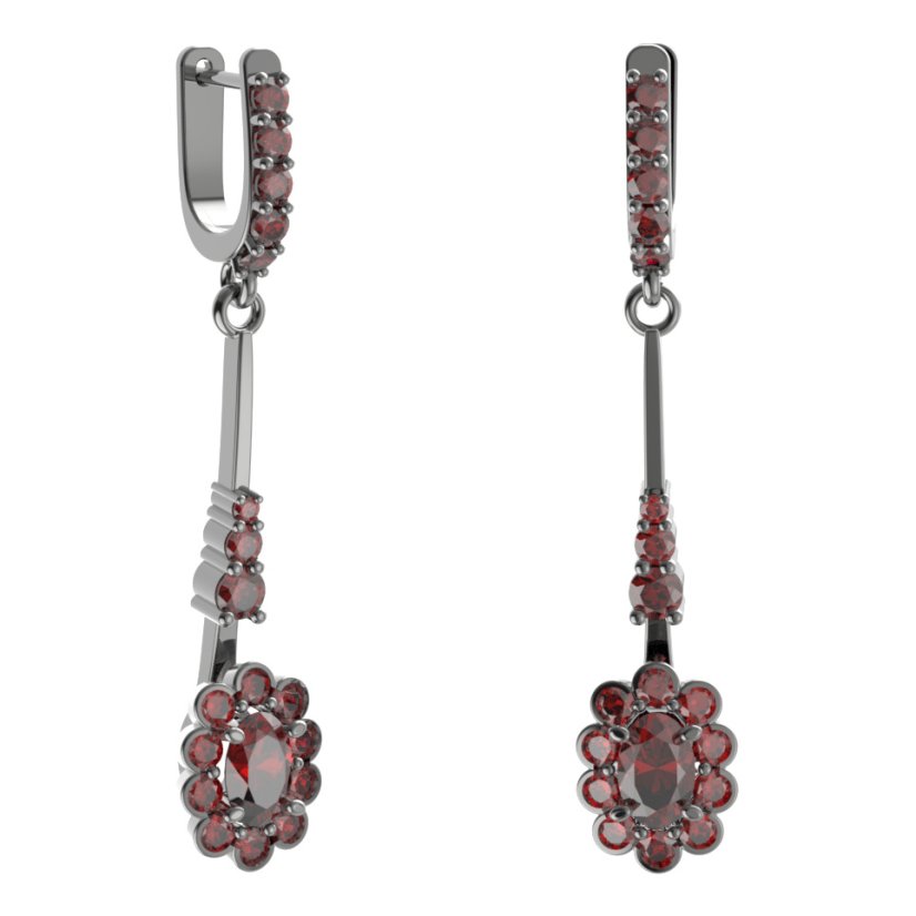 Stříbrné náušnice s českým granátem, ruthenium, anglické zapínání – 517-B93
