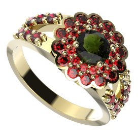 BG prsten kulatý 463-Y Stříbro 925 - pozlacené Vltavín a granát