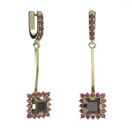 BG náušnice s centrálním čtvercovým kamenem 499-A93 Stříbro 925 - pozlacené Granát