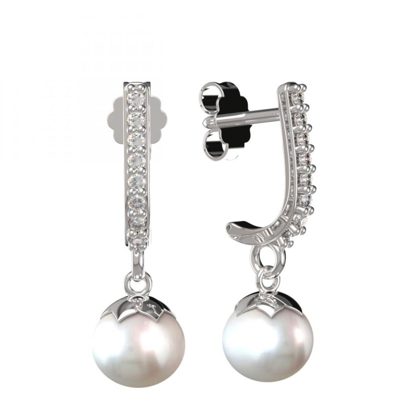 BG zlaté náušnice 561 s bílou perlou Bílé zlato - 585 Diamant a perla