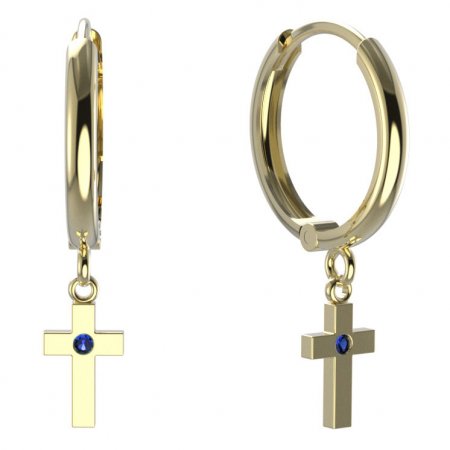 BeKid, Gold kids earrings -1105 - Switching on: Circles 15 mm, Metal: Yellow gold 585, Stone: Dark blue cubic zircon