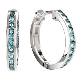 BG zlaté náušnice 655 kruhy Bílé zlato - 585 Světle modrý kubický zirkon