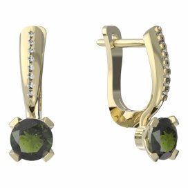 BG vltavínové náušnice 558 Žluté zlato - 585 Vltavín a diamant