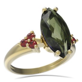 BG prsten s oválným kamenem 481-U Žluté zlato - 585 Vltavín a granát