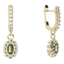 BG  náušnice 455-84 oválné Stříbro 925 - pozlacené Vltavín a  kubický zirkon