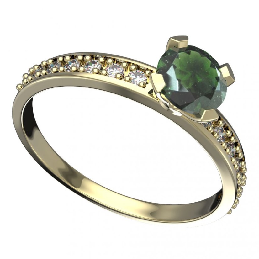 BG vltavínový prsten 558E Žluté zlato - 585 Vltavín a diamant
