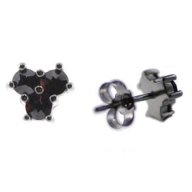 Stříbrné náušnice s českým granátem, ruthenium, puzety – 361