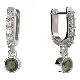 BG zlaté vltavínové náušnice 722 Bílé zlato - 585 Vltavín a diamant
