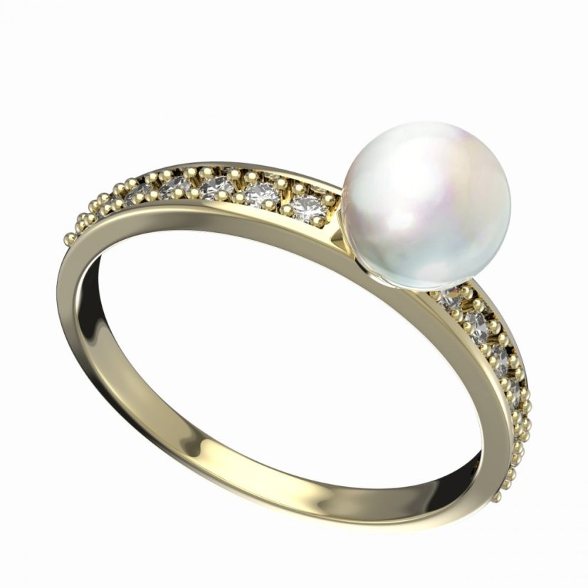 BG zlatý prstýnek s perlou 561 E Žluté zlato - 585 Diamant a perla