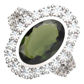 BG prsten oválný 523-Y Stříbro 925 - rhodium Vltavín a kubický zirkon