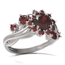 BG prsten s kulatým kamenem 511-P Stříbro 925 - rhodium Granát