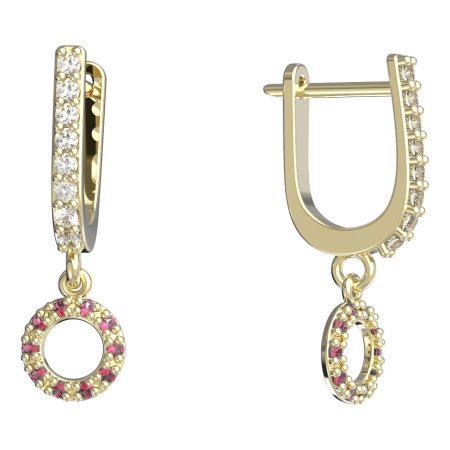 BeKid, Gold kids earrings -836 - Switching on: English, Metal: Yellow gold 585, Stone: Red cubic zircon
