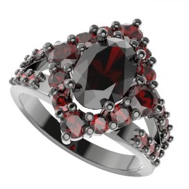 BG prsten oválný 466-Y Stříbro 925 - ruthenium (30-90dní) Granát