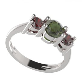 BG prsten přírodní broušený granát nebo vltavín 746 Bílé zlato - 585 Vltavín a granát