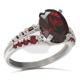 BG prsten s oválným kamenem 493-G Stříbro 925 - rhodium Granát