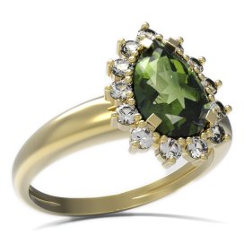 BG prsten s kapkovitým kamenem 505-I Stříbro 925 - pozlacené Vltavín a  kubický zirkon